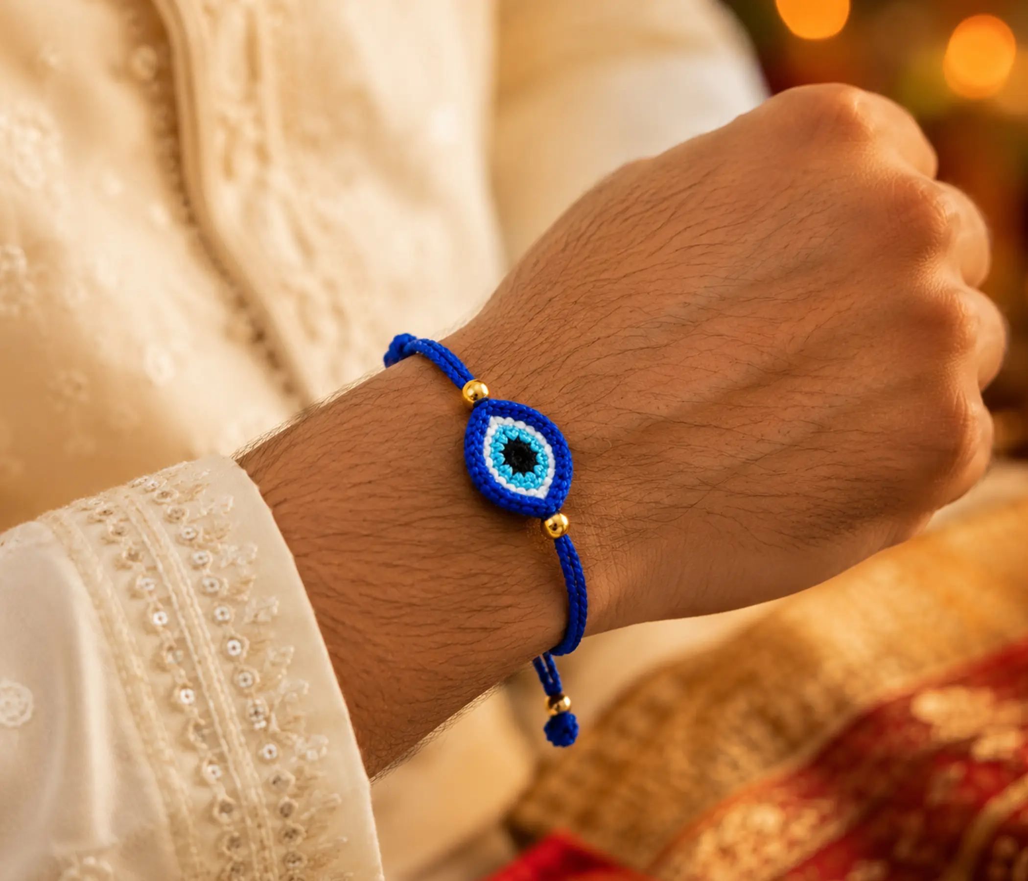 Evil Eye Handcrafted Crochet Rakhi - Unique Handmade Rakhadi for Raksha Bandhan